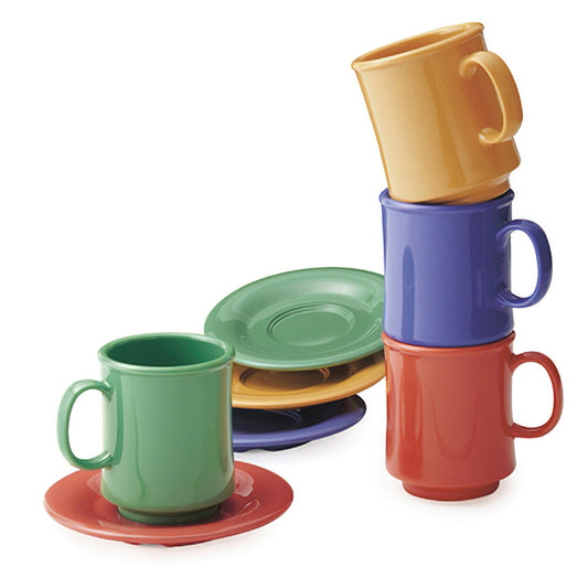 8 oz. Tritan, Mardi Gras Mix, Stacking Mug with Handle, (10 oz. rim-full), 3" Top Dia., (4" Top Dia. with Handle), 3.72" Tall, 3.5" Deep, G.E.T. Cups & Mugs (12 Pack)