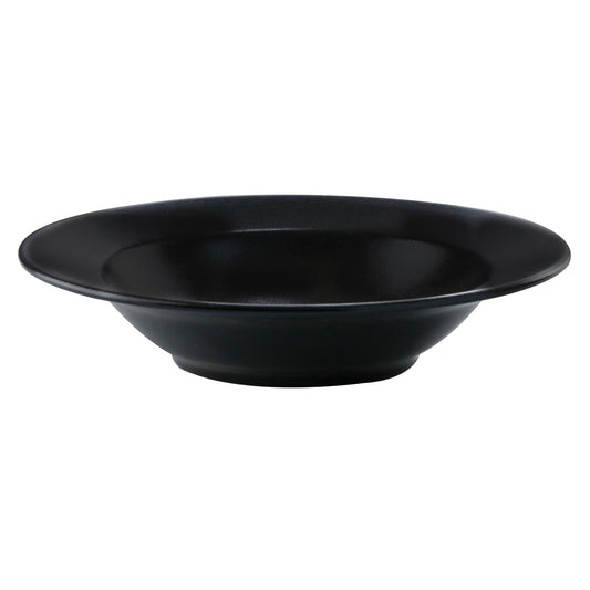 18.2 oz. Black Reactive Glaze Porcelain Rimmed Bowl, 9 3/4"Dia., Corona Cosmos Pluto (Stocked) (12 Pack)
