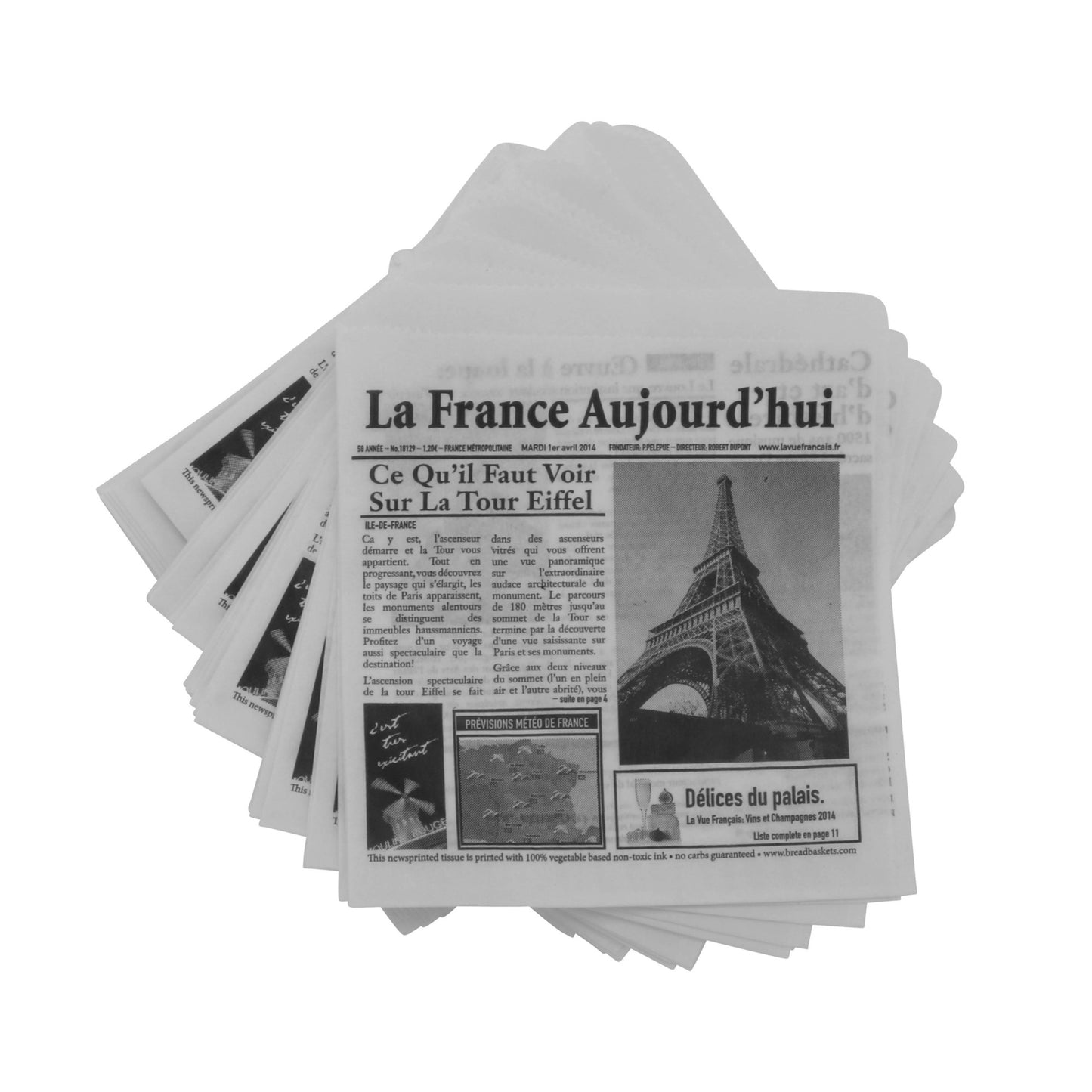 5.5" x 5.5" Food-Safe Double-Open Bag / Wire Cone Basket Liner / Deli Wrap, French Newsprint White, 2000 pieces./cs.