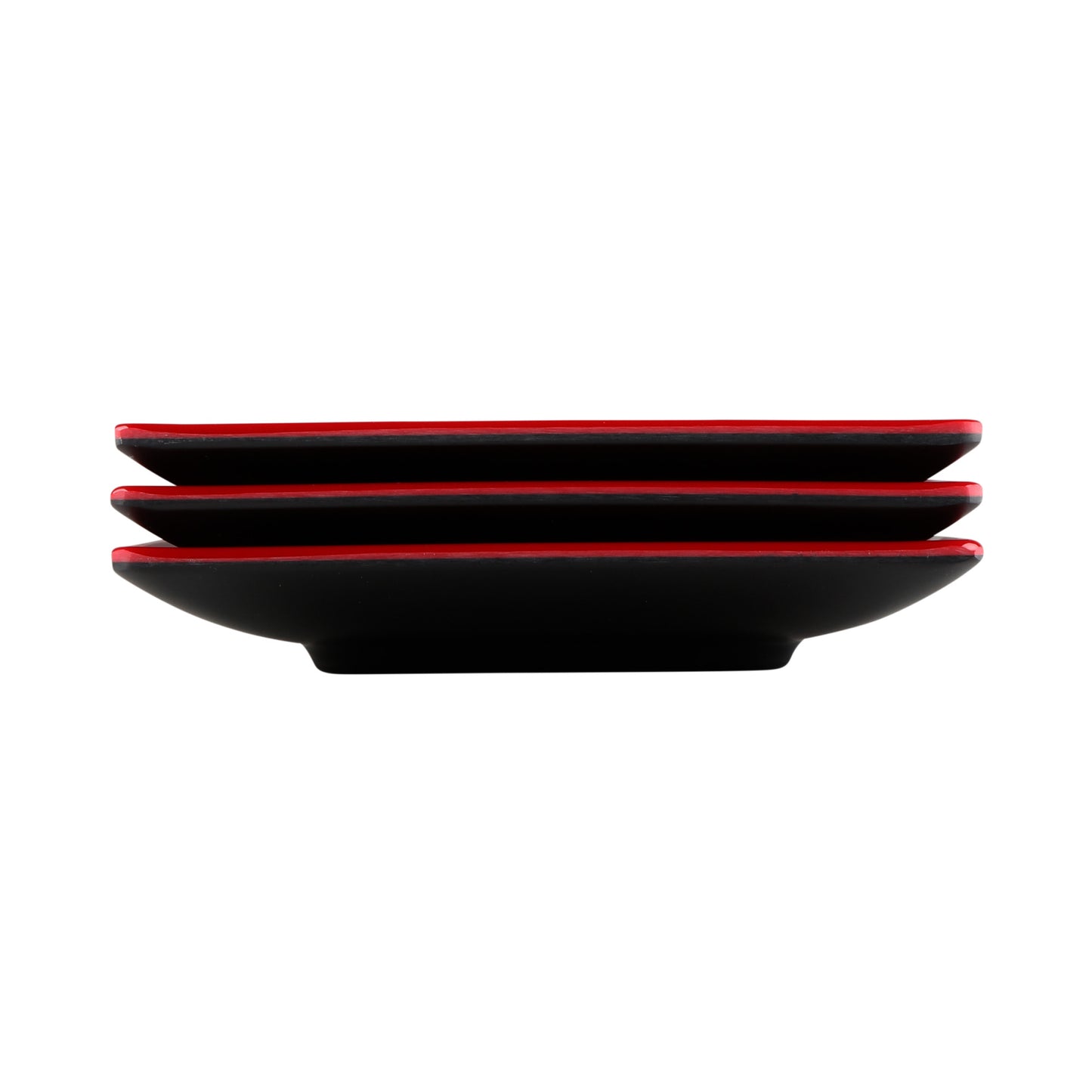 Melamine Square Two-Tone Plate - Black Outside, Red Inside