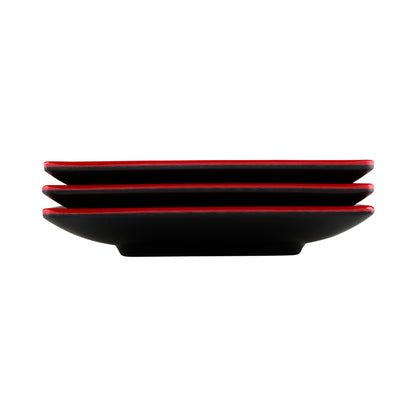 Melamine Square Two-Tone Plate - Black Outside, Red Inside