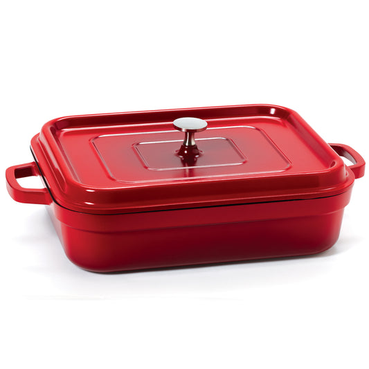 5 qt. (5.25 qt. rim-full), 12.88" x 10.88" Induction Ready Rectangular Roaster w/ Lid, 2.76" deep (Clear Coat)