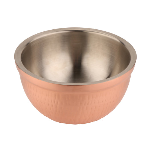 2 qt. (2.6 qt. rim-full), 9.5" Dia. Double Wall Stainless Steel Insulated Bowl with Hammered Copper Finish, 4.75" deep