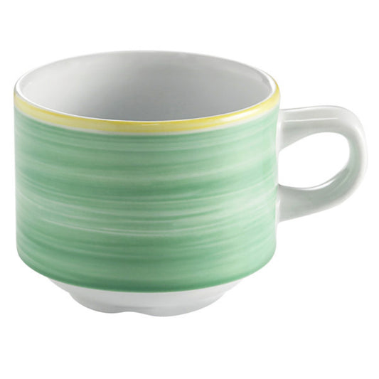8.1 oz. Green Porcelain Stackable Tea Cup, 4 1/2" Dia. w/Handle, Corona Calypso (12 Pack)