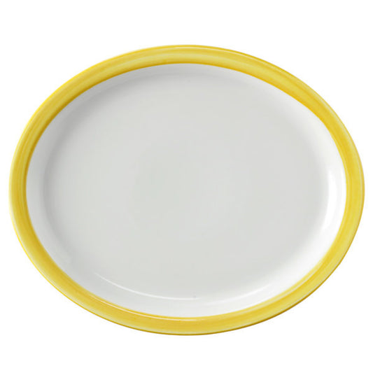 13" x 11"  Yellow Porcelain Rolled Edge Oval Platter with Narrow Rim, Corona Calypso (12 Pack)