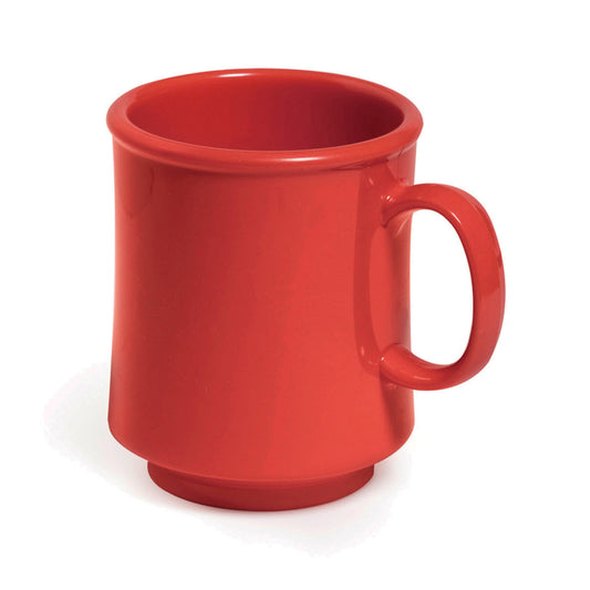8 oz. Tritan, Cranberry, Stacking Mug with Handle, (10 oz. rim-full), 3" Top Dia., (4" Top Dia. with Handle), 3.72" Tall, 3.5" Deep, G.E.T. Cups & Mugs (12 Pack)