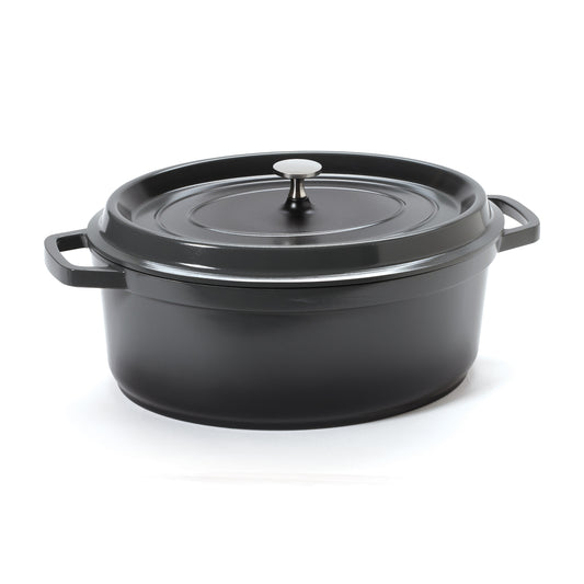 6.5 qt. (7 qt. rim-full), 12.13" x 9.88" Induction Ready Oval Dutch Oven w/ Lid, 4.25" deep (Clear Coat)