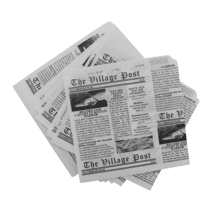 7" x 7" Food-Safe Double-Open Bag / Wire Cone Basket Liner / Deli Wrap, Village Post Newsprint White, 2000 pieces./cs.