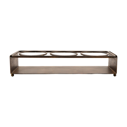 14.25" x 4.75" Rectangular Cabo 3-Ring Condiment Stand w/ Brown Turtle Shell Finish, 2.75" tall (fits GL-RNDBWL4)