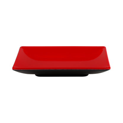 Melamine Square Two-Tone Plate - Black Outside, Red Inside