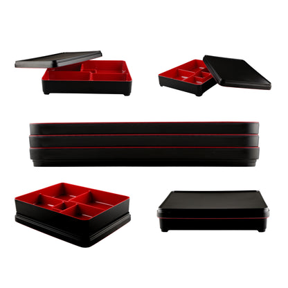 Melamine Two-Tone Bento Box - Black Outside, Red Inside