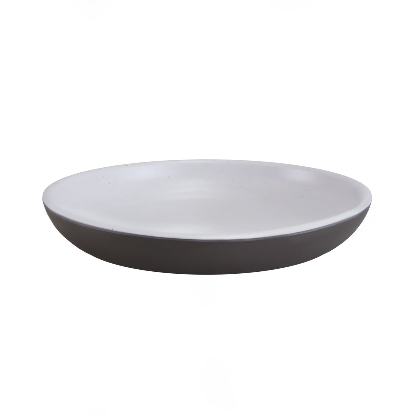 Melamine Round Coupe Plate - White Speckle Inside, Chocolate Outside