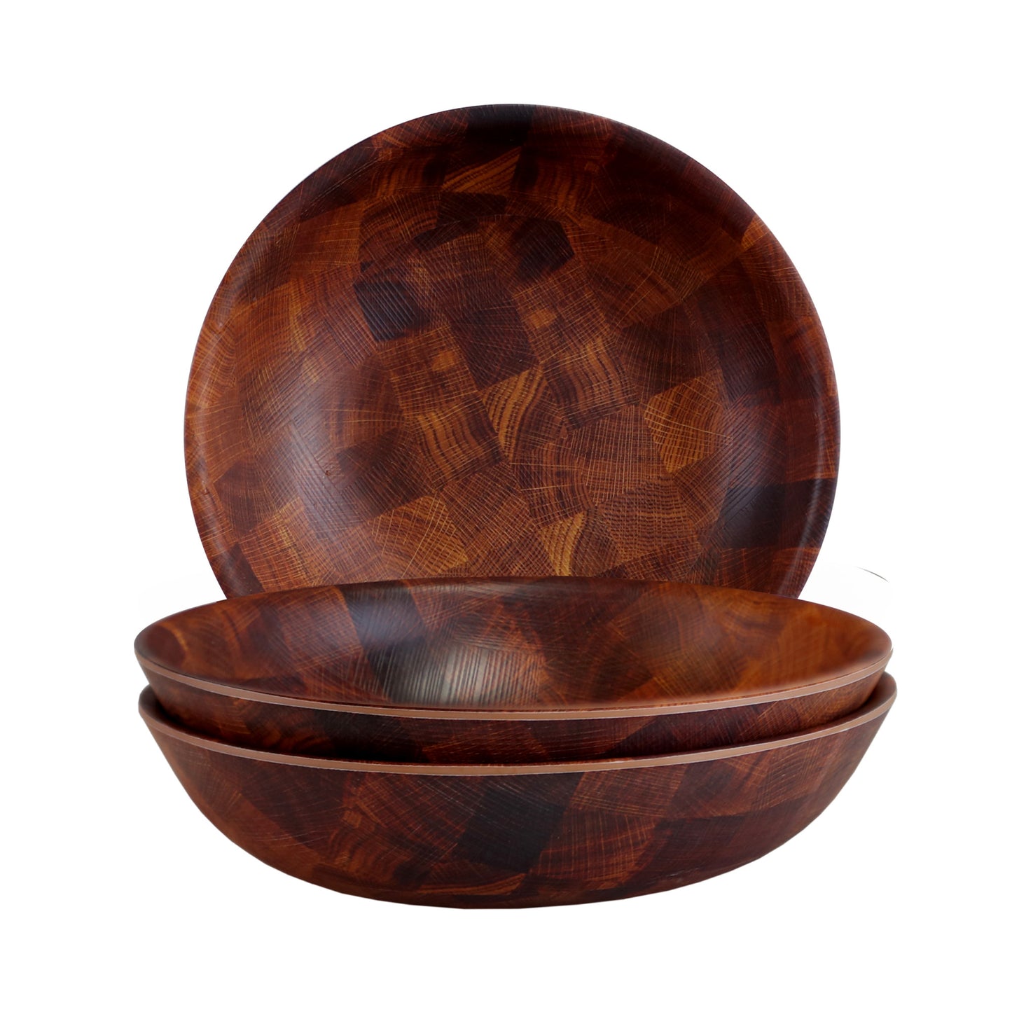 Melamine Round Bowl - Checkered Wood