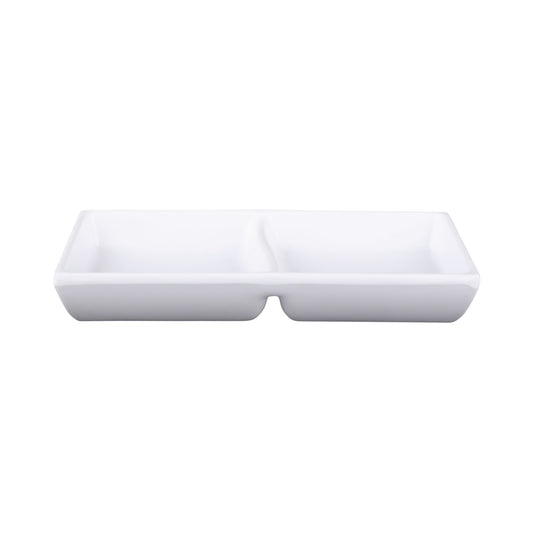 Melamine 2 Compartment Sauce Dish - White
