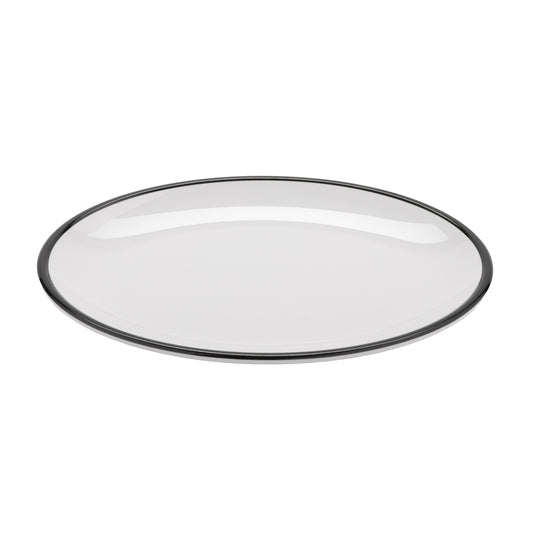 9" x 6.25" White with Black Trim, Enamelware Melamine Small Oval Dinner Plate, Shared Appetizer Platter, G.E.T. Settlement Bistro (12 Pack)