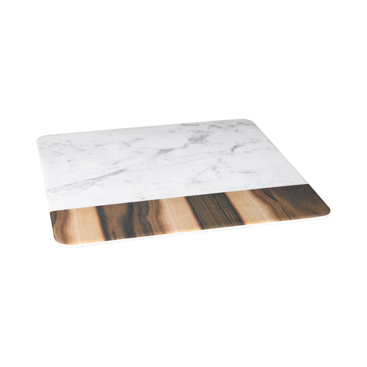 Melamine Square Serving Board - Hickory Wood, Carrara Marble