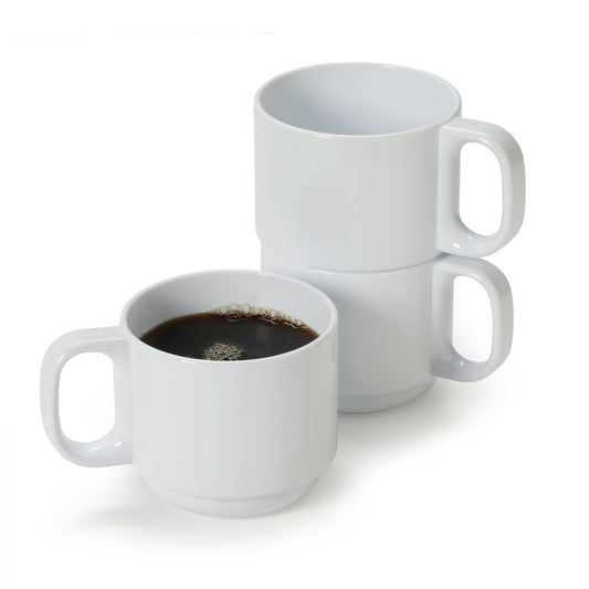 10 oz. Tritan, White, Stackable Mug with Handle, (12.5 oz. rim-full), 3.6" Top Dia., (5" Top Dia. with Handle), 3.1" Tall, 2.9" Deep, G.E.T. Cups & Mugs (12 Pack)