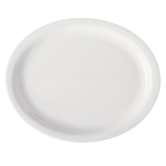 13" x 11" Bright White Porcelain Rolled Edge Oval Platter with Narrow Rim, Corona Actualite (12 Pack)