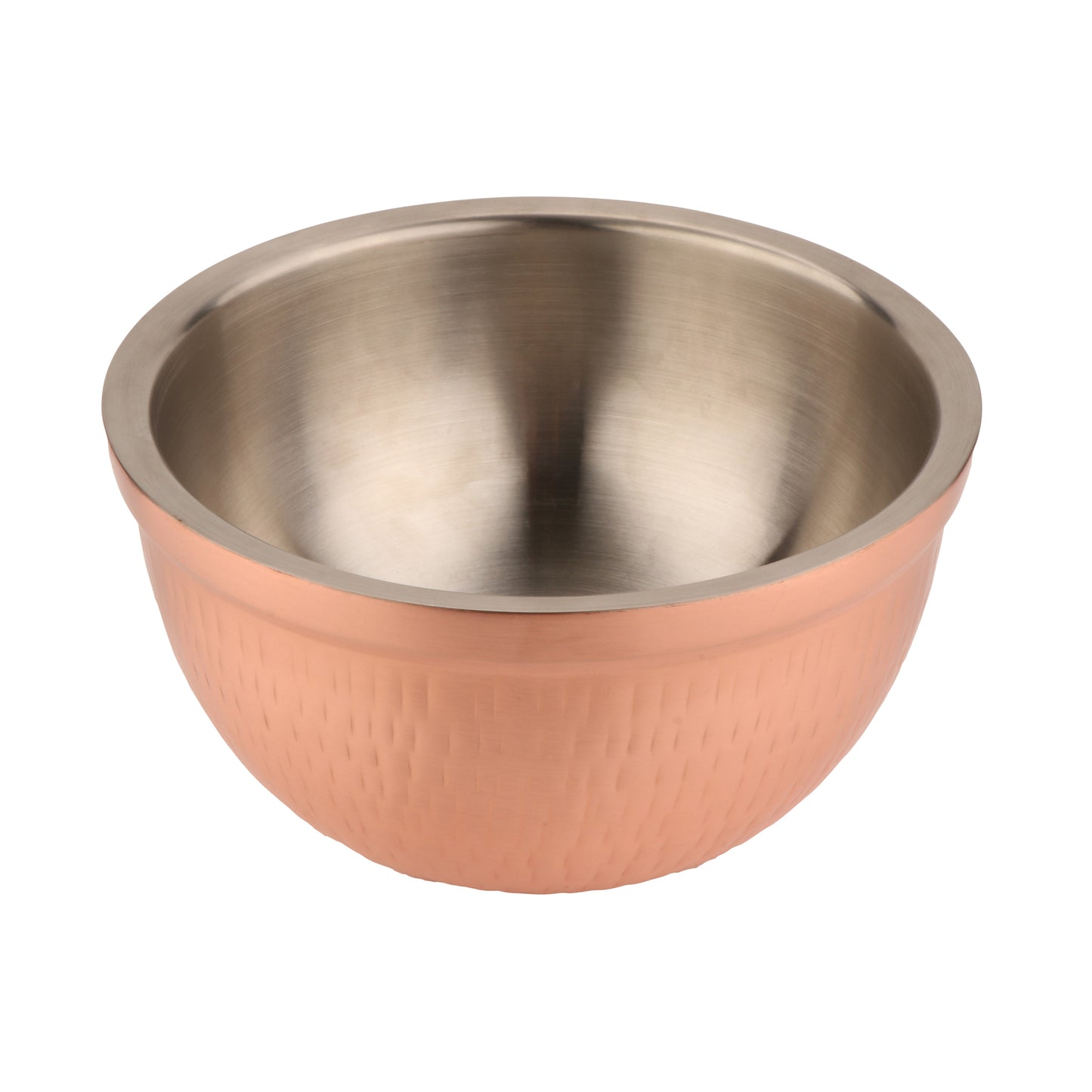 5 qt. (5.3 qt. rim-full), 11" Dia. Double Wall Stainless Steel Insulated Bowl with Hammered Copper Finish, 5.5" deep