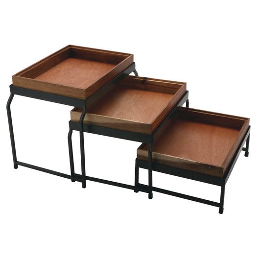 3-Tier Nesting Stand Set, Set Includes IR-735-MG Stand with 3-Each WB-1292WD-UR Urban Rustic Wooden Boxes