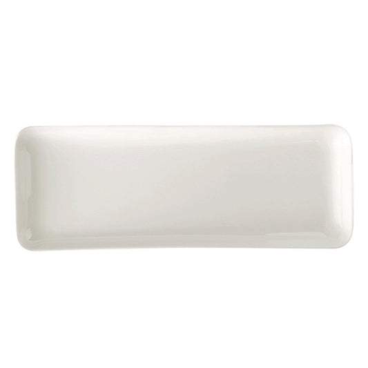 14 1/6" x 5 1/2" Bright White Porcelain Rectangular Platter, Corona Asia (12 Pack)