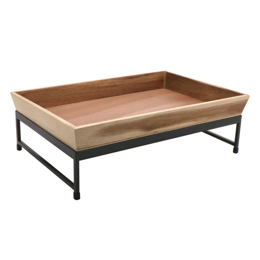 1-Tier Flat Display Stand Set, Includes IR-736-MG Stand and 1-Each WB-1812WD-UR Urban Rustic Wooden Box