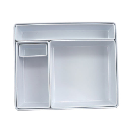 Bento Box with Lid, White Melamine, 11.75"L x 9.9"W x 3.2"H, (7 pcs Set), Milano, GET