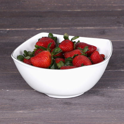 Melamine Curved Square Bowl - White w/ Black Trim