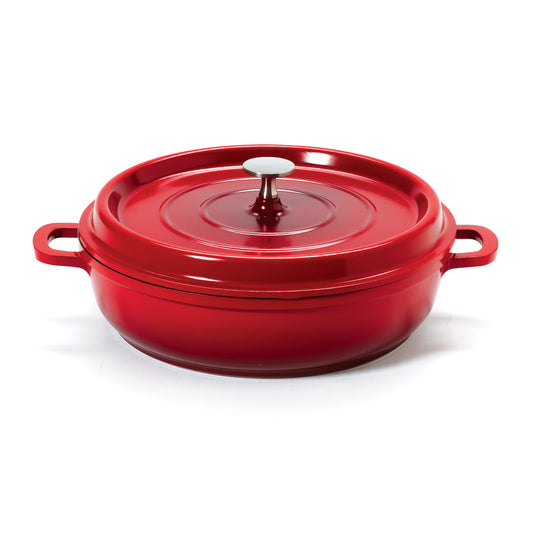 3 qt. (3.5 qt. rim-full), 10.25" Induction Ready Round Braiser / Paella w/ Lid, 2.88" deep (Clear Coat)