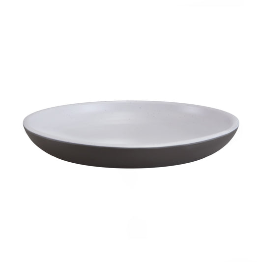 Melamine Round Coupe Plate - White Speckle Inside, Chocolate Outside
