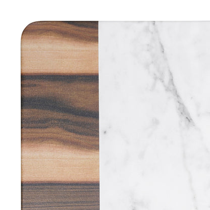 Melamine Square Serving Board - Hickory Wood, Carrara Marble