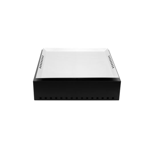 Strata Square Serving Tray Kit, includes: (1) 15-1/2" stainless steel tray ST11712016, (1) 16-1/2" x 16-1/2" x 5-1/4" 18 gauge powder coated galvanized steel deck with protective case ST11602116, G.E.T. STRATA BUFFET SYSTEM ST11712016K