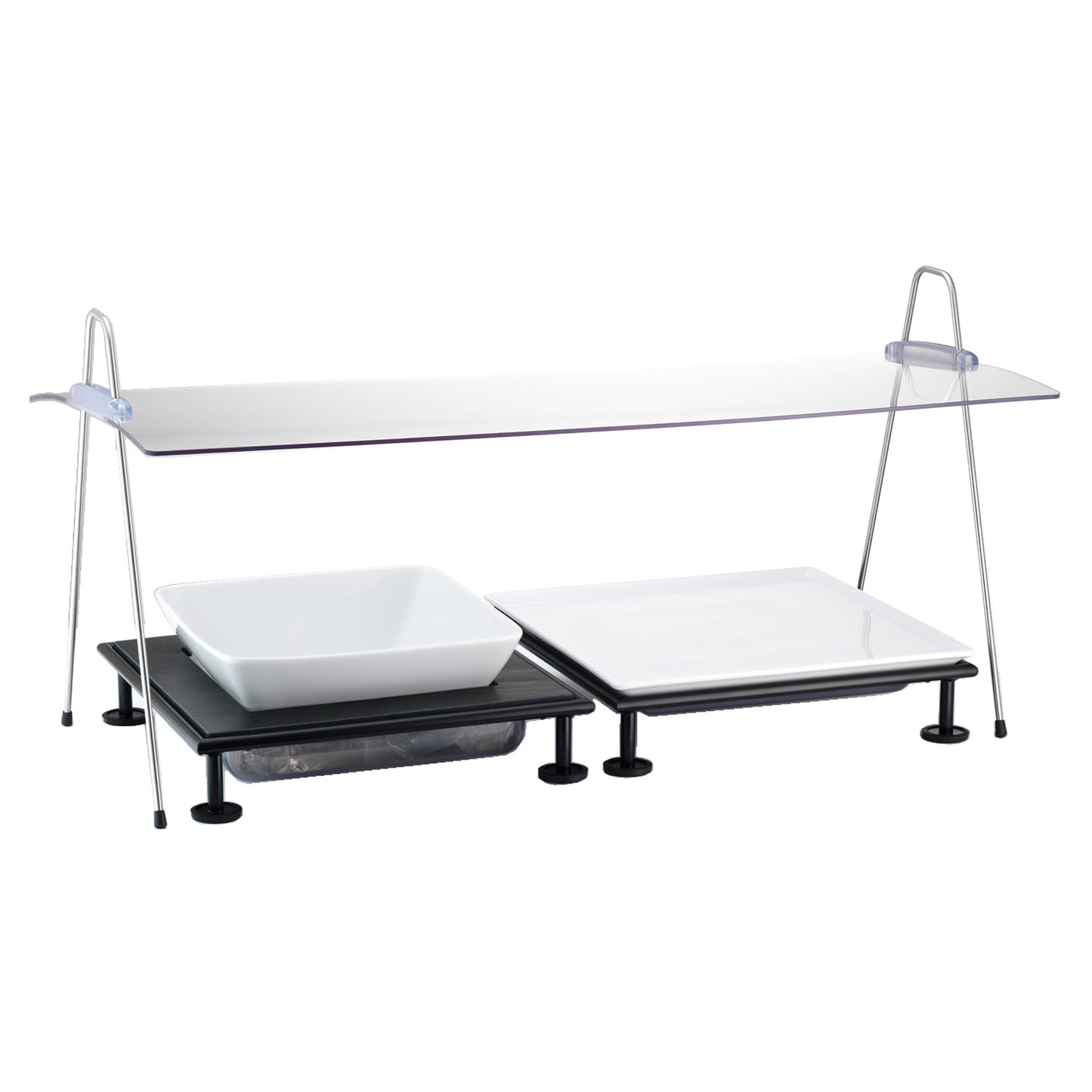 Acrylic Rectangular Sneeze Guard, Portable and Adjustable Incline for a 25" Display. Includes Wire Legs. 25.6" x 16.5", 15.4" tall. FRILICH EB702E ELEGANCE (Fits ETO000E001 Bread Board, EFC000E019 Cold Food Display Set)
