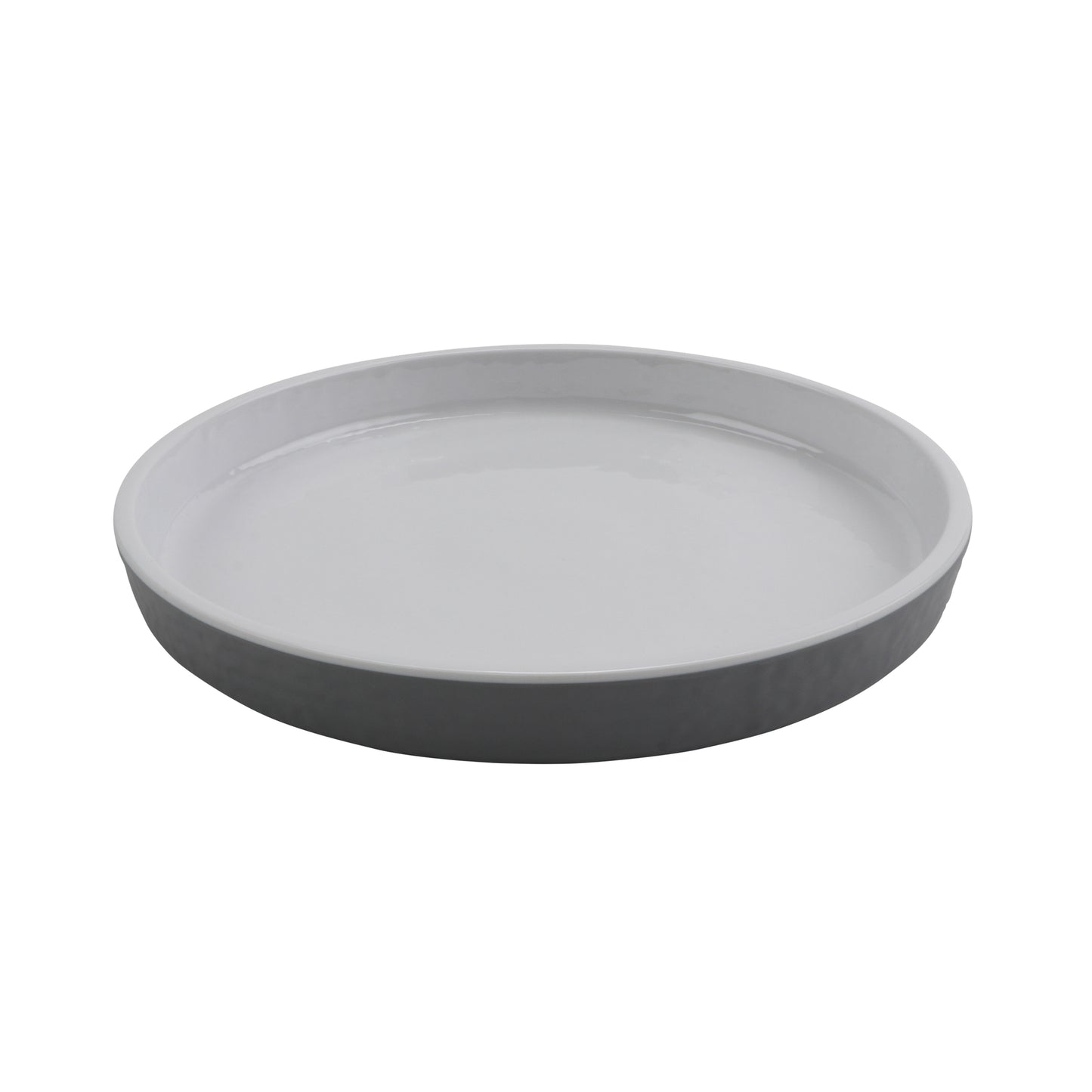 7" Round Edged Melamine Dinner plate, Glossy White inside/ Gray Matte outside, GET. Roca. (12 Pack)