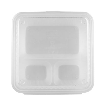 9" x 9" 3-Compartmant Food Container, 3.5" Deep (Set of 4 ea.)