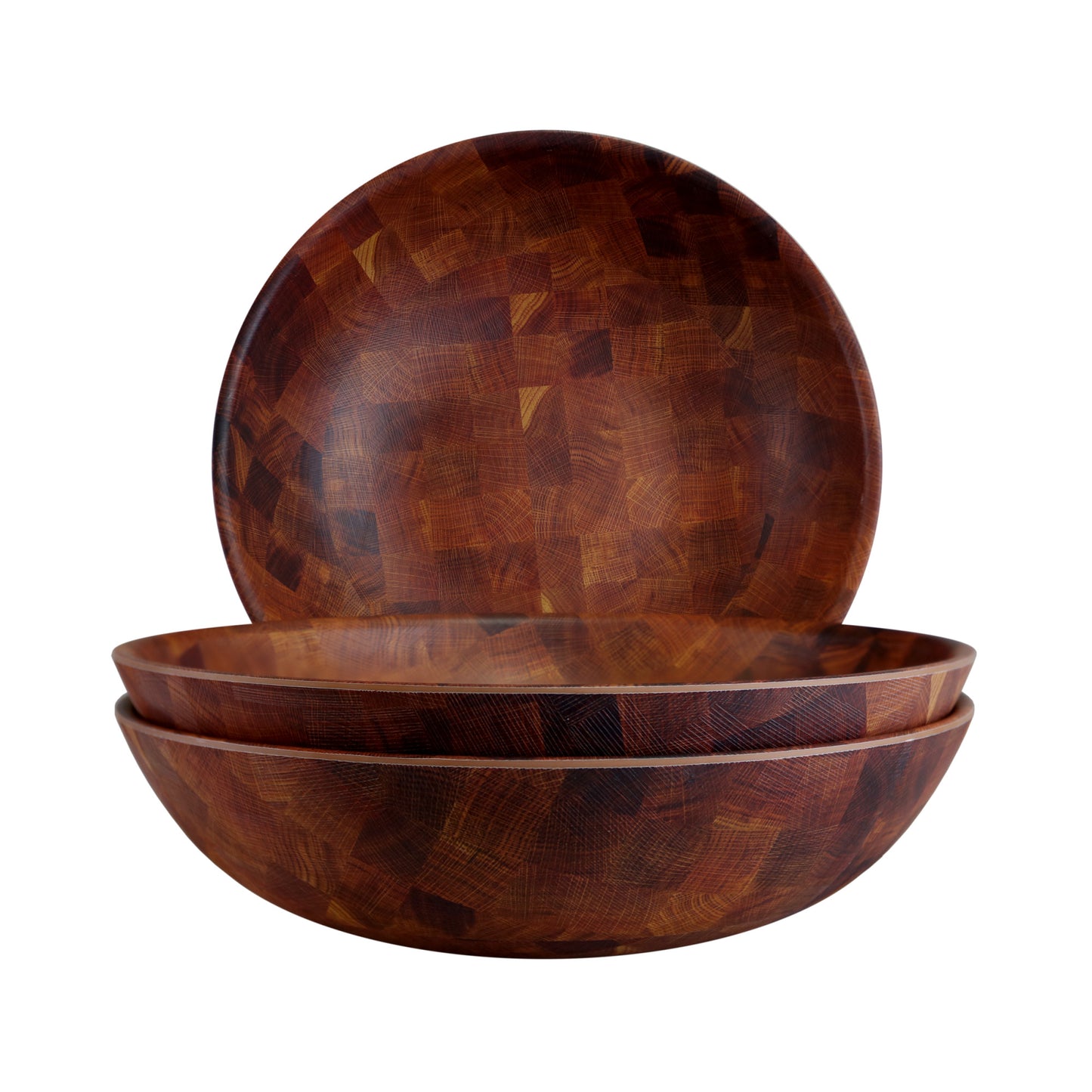 Melamine Round Bowl - Checkered Wood