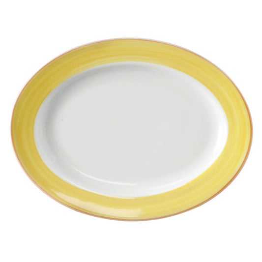 12" x 9" Yellow Porcelain Rolled Edge Oval Platter with Rim, Corona Calypso (12 Pack)