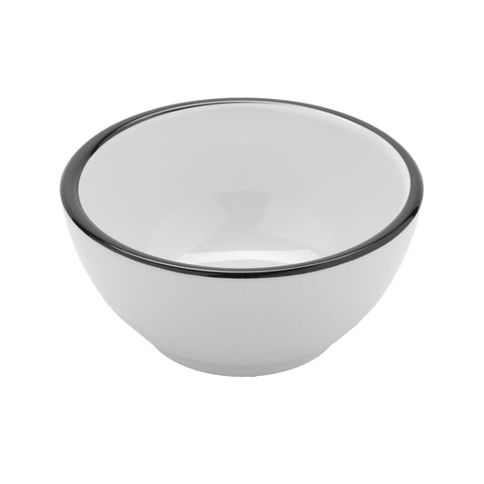 14 oz. White with Black Trim, Enamelware Melamine Round Salad, Soup Bowl, 16 oz. rim-full, 5.25" dia., 2.25" deep, G.E.T. Settlement Bistro (12 Pack)