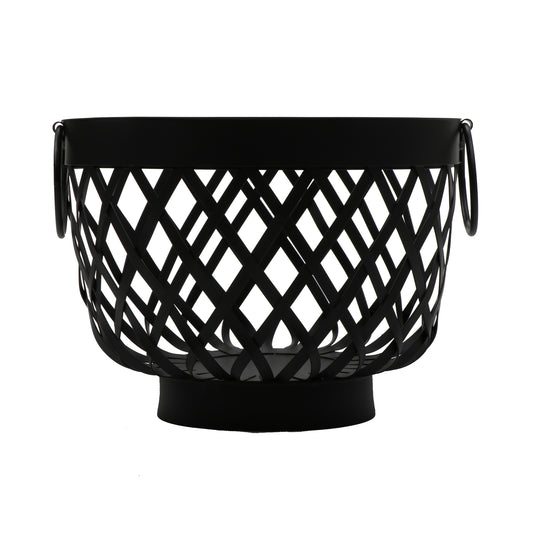 9.5" Dia. x 7.25" H, Black, Iron Powder Coated, Round Basket with Side Ring Handles, (6" Deep), G.E.T Harvest Baskets