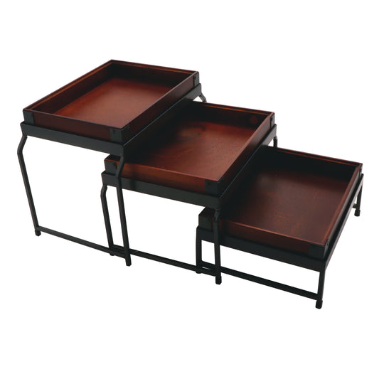 3-Tier Nesting Stand Set, Set Includes IR-735-MG Stand with 3-Each WB-1292WD-W Walnut Wooden Boxes