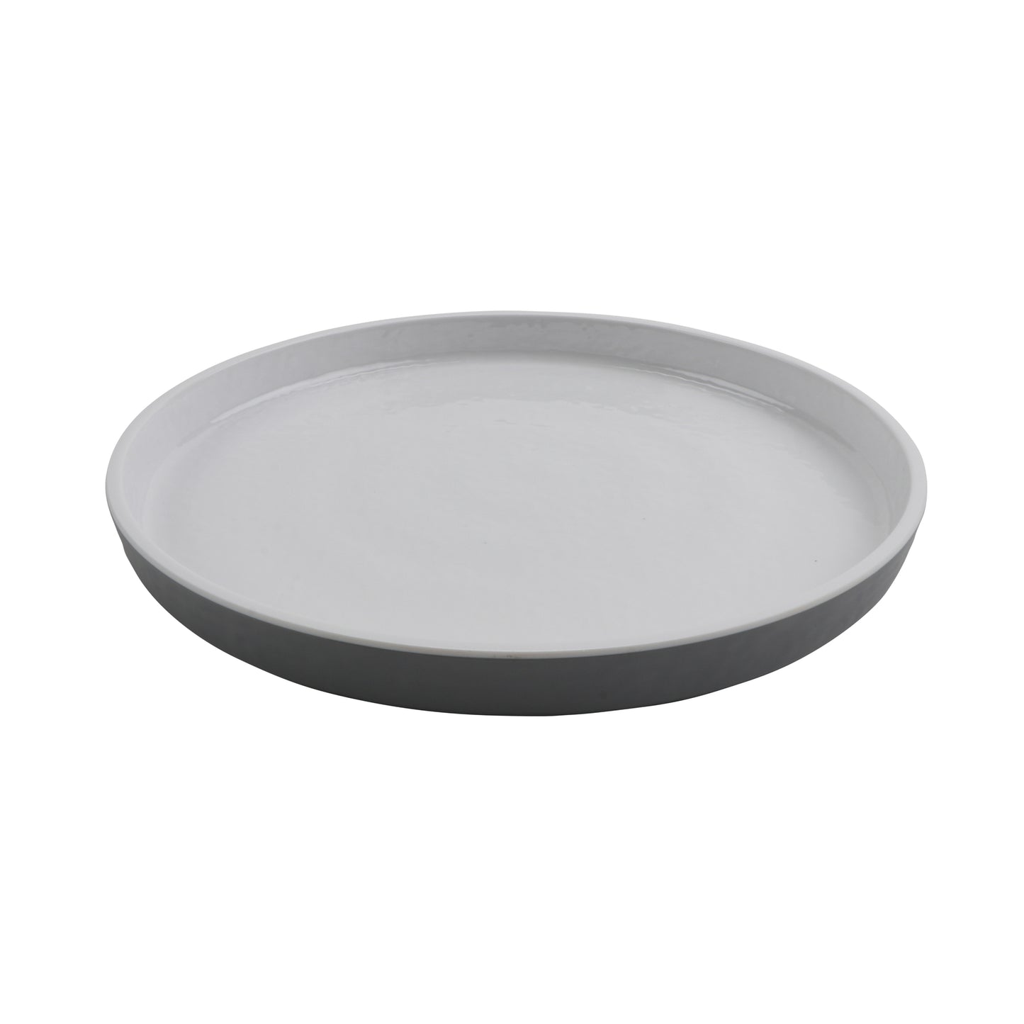 9" Round Edged Melamine Dinner plate, Glossy White inside/ Gray Matte outside, GET. Roca. (12 Pack)