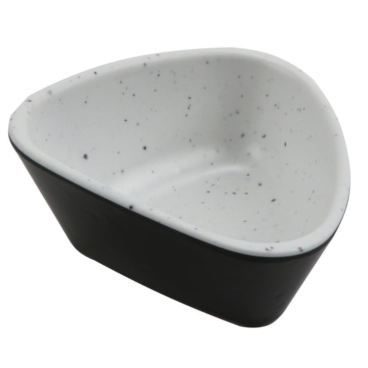 3.5oz revive stone natural/black triangle melamine ramekin with organic texture, 3.69"L x 3.44"W x 1.63"H, GET, cheforward
