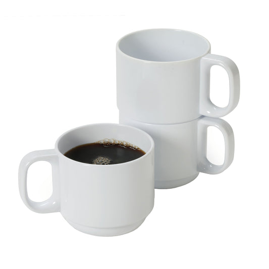 8 oz. Tritan, White, Stackable Mug with Handle, (10.5 oz. rim-full), 3.4" Top Dia., (4.75" Top Dia. with Handle), 3" Tall, 2.5" Deep, G.E.T. Cups & Mugs (12 Pack)