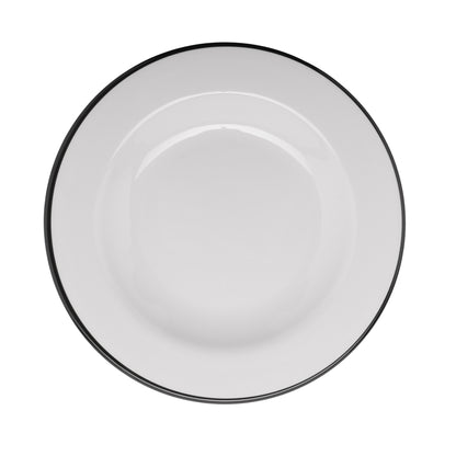 24 oz. White with Black Trim, Enamelware Melamine Large Salad, Pasta, Soup Bowl, 28 oz. rim-full, 11" Dia., 1.25" deep, G.E.T. Settlement Bistro (12 Pack)