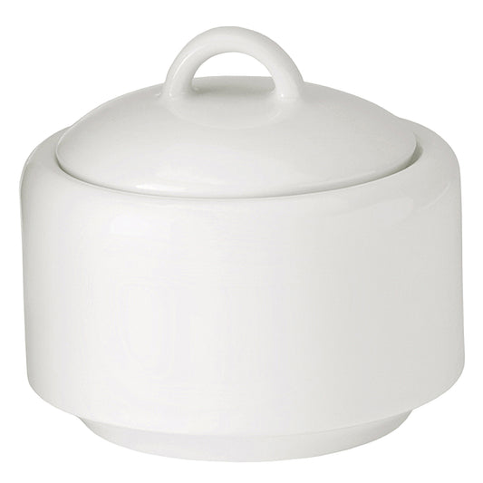8.5 oz. Bright White Porcelain Sugar Bowl with Lid, 4" Dia., Corona Actualite (12 Pack)