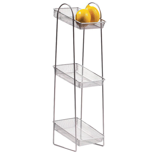 6" x 8" Silver Mesh 3-Tier Wire Basket Stand, 24.5" tall