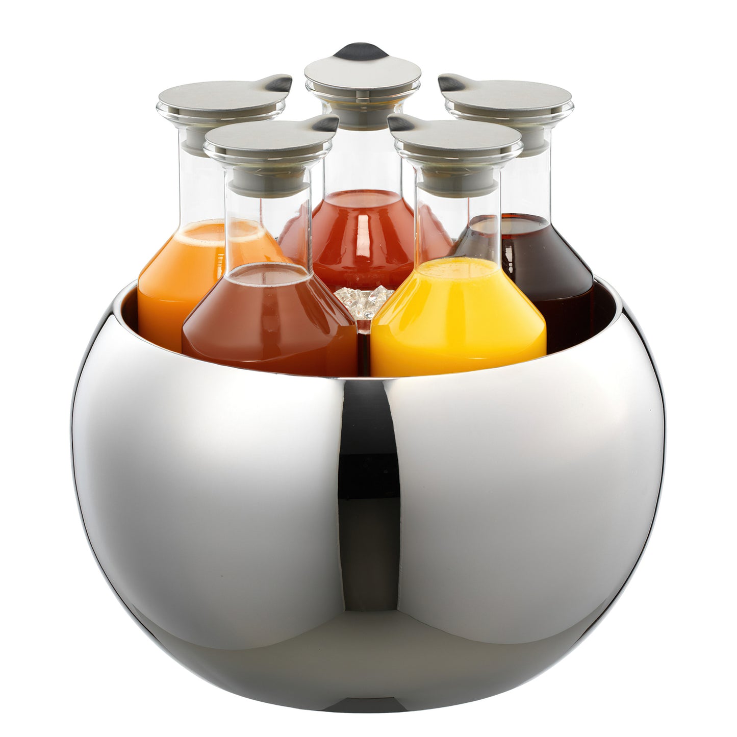 5-Carafe Polished Stainless Steel Beverage Tub Set. Includ