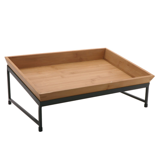 1-Tier Angled Display Stand Set, Includes IR-737-MG Stand and 1-Each BAMTRY-01 Bamboo Wooden Tray