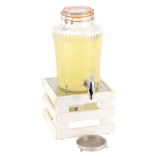 RAISER Beverage-Set 'Barrel'A  8 liters, 'Candy Vintage white'A  wooden stand in white varnish,A  with DA core Steel Frame, Stainless Steel
