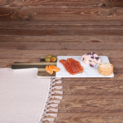 Melamine Rectangular Serving Board - Hickory Wood, Carrara Marble
